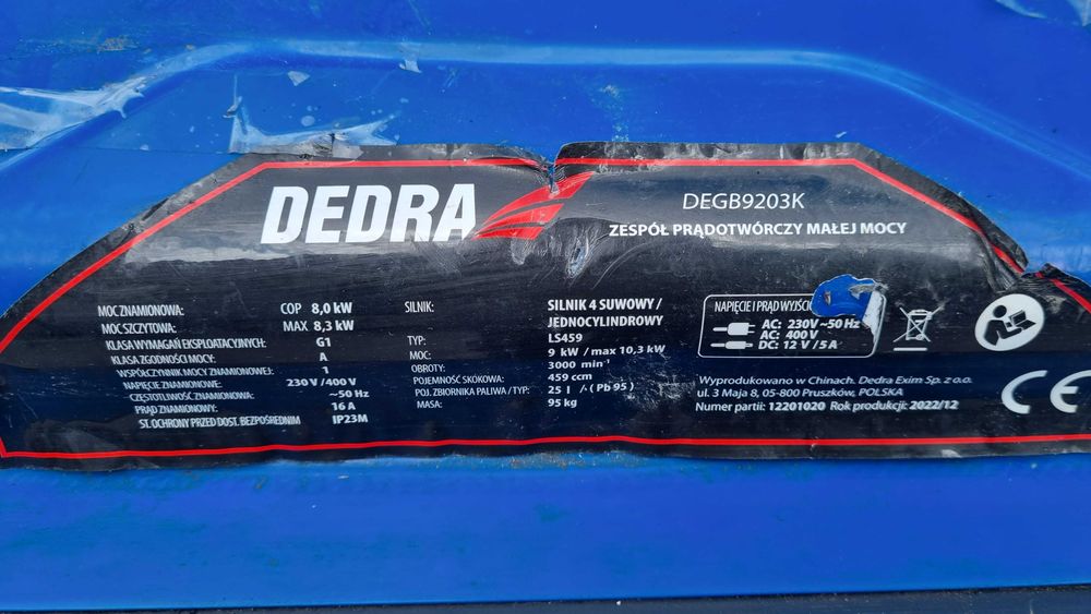 Agregat prądotwórczy DEDRA DEGB9203K 8,0kw