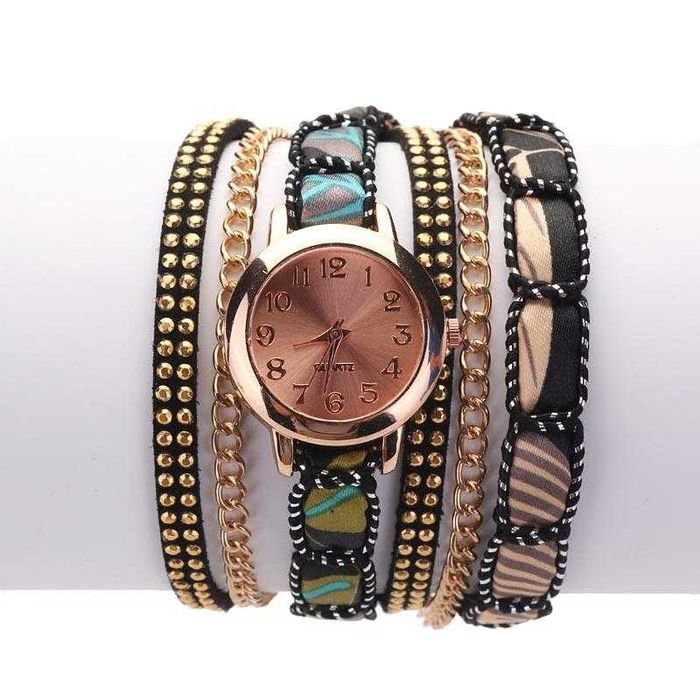 Часы-браслет женские наручные с атласной лентой и золотой цепочкой