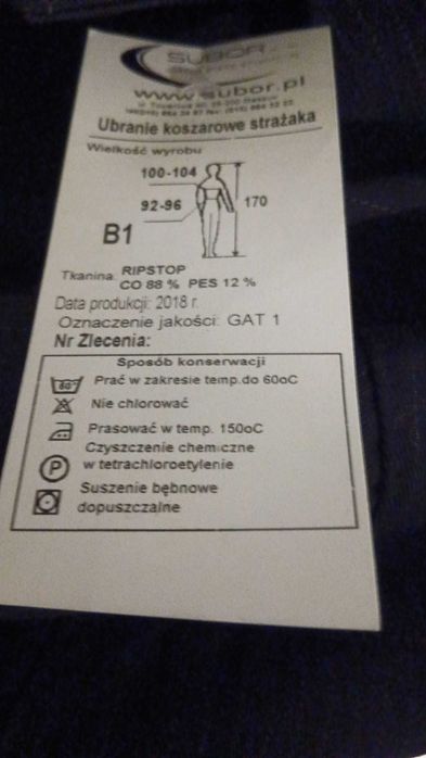 NOWE Ubranie koszarowe Rib-Stop 2 częściowe SUBOR rozmiar B1 OSP, PSP