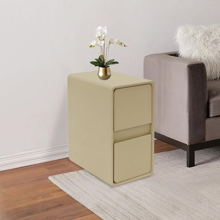 Mesa de Cabeceira Estreita Cáqui com 2 Gavetas - Baixa de Preço