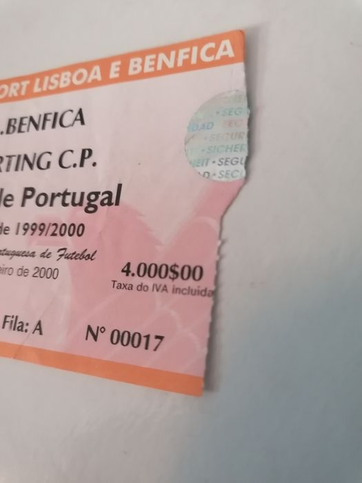 Bilhete futebol S.L.Benfica-Sporting C.P. jogo Taça Portugal 1999/2000