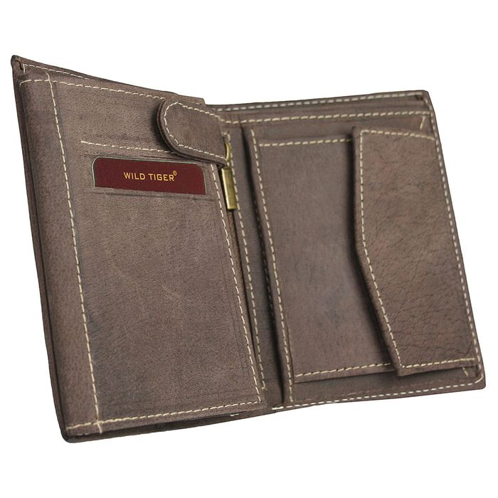 portfel skórzany męski pionowy wild tiger - ciemnobrązowy
