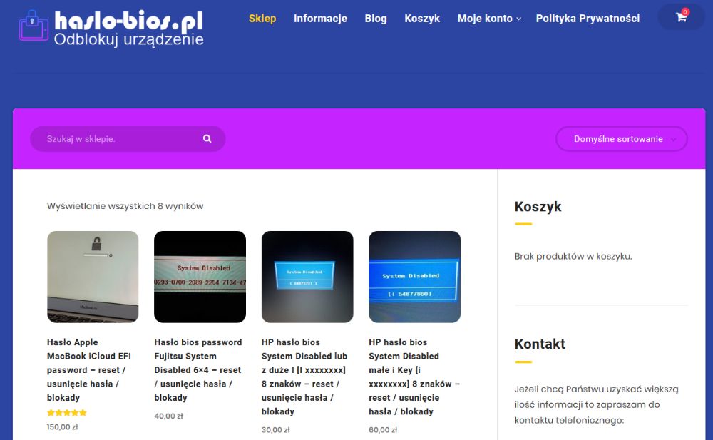 T440 T450 T460 T470 T540p T550 W550 T570 X1 Carbon Hasło Bios password