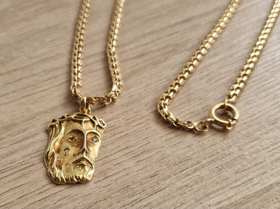 Fio em Ouro Malha Friso + Cara de Cristo 19.2k