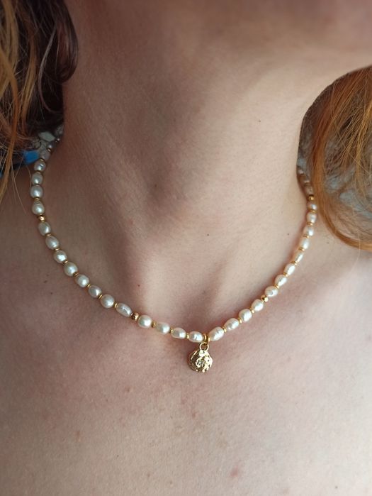 Намисто чокер, річкові перли, в позолоті, авторська робота