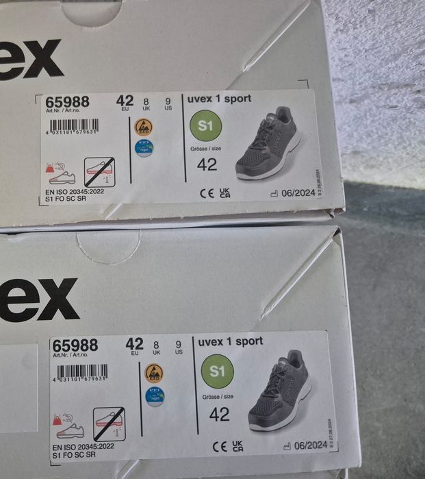 Botas de Segurança Uvex 1 x-craft – Novas, Tamanho 42