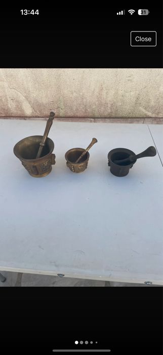 Conjunto antigo de almofarizes em latão e bronze