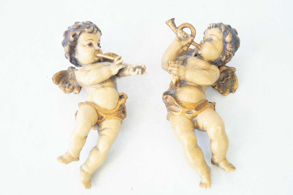 Para Aniołów Putto Rzeźby w Polichromii Grające