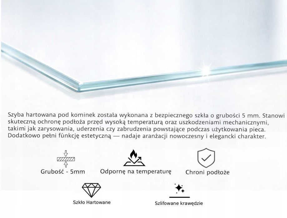SZYBA HARTOWANA podstawa pod kominek piec Przeźroczysta Panel szklany