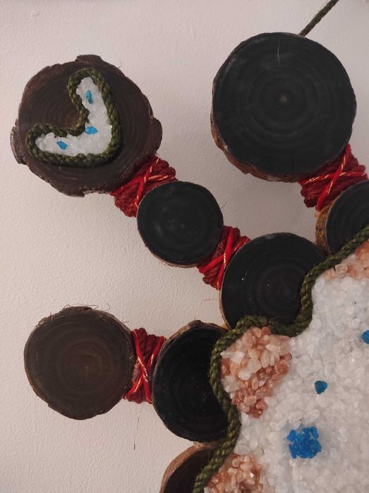 Unikatowy zegar ścienny handmade – drewno i kamień | rustykalny / boho