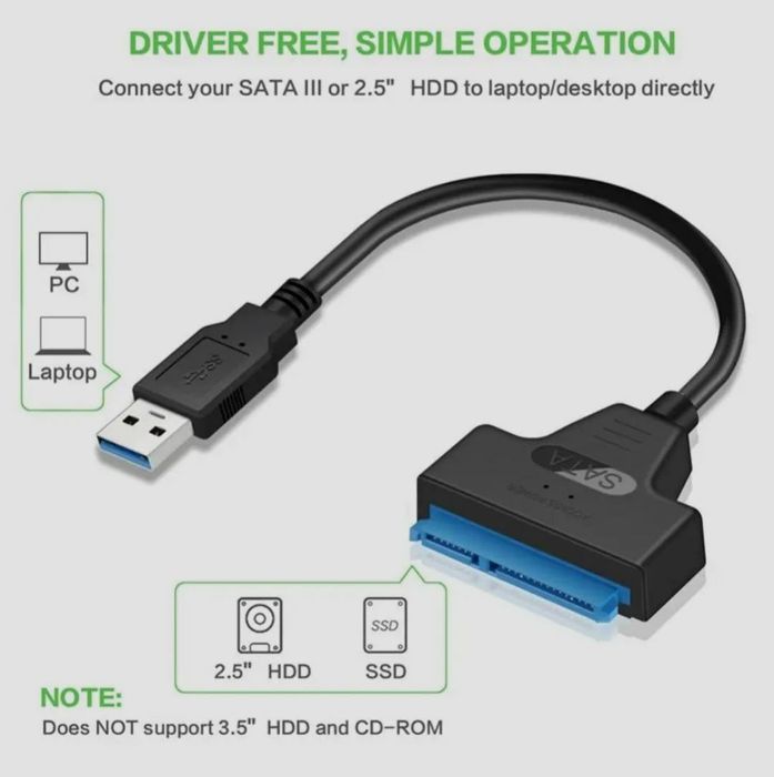 Переходник USB 3.0 to SATA для жесткого диска SSD, HDD (2.5 дюйма)