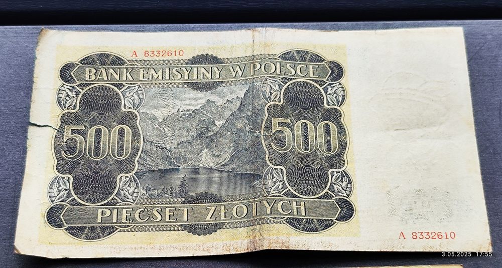 500 zł 1940 oraz 100 zł 1948