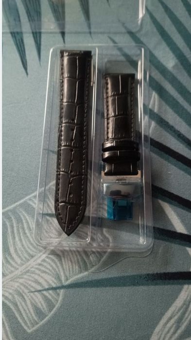 Czarny skórzany pasek do zegarka 22mm