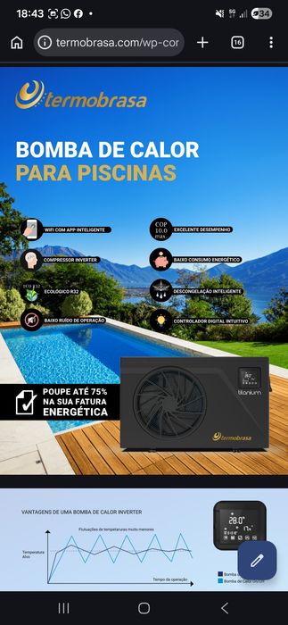 Bomba de calor piscina 11kw até 60m3 Termobrasa - Titanium 11