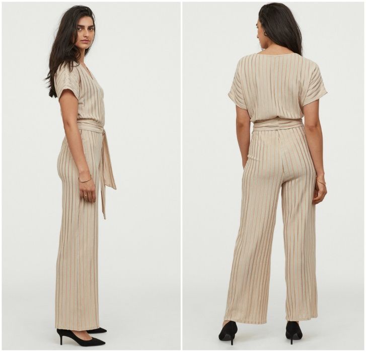 Комбинезон женский Crêpe jumpsuit H&M р-р М/44 бежевый с золотистым