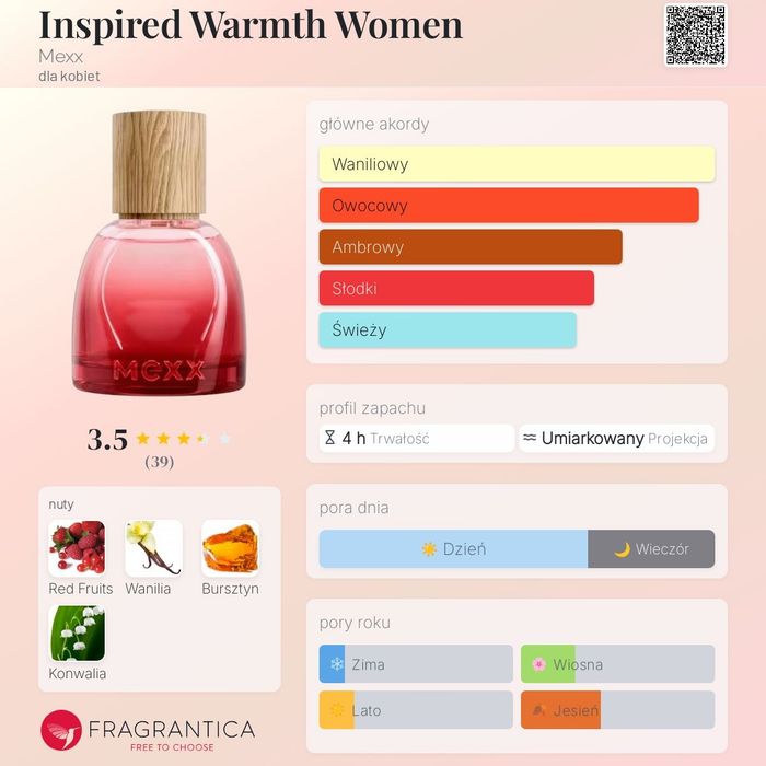 Damskie EDP  Mexx Inspired Warmth 30ml wanilia i owoce