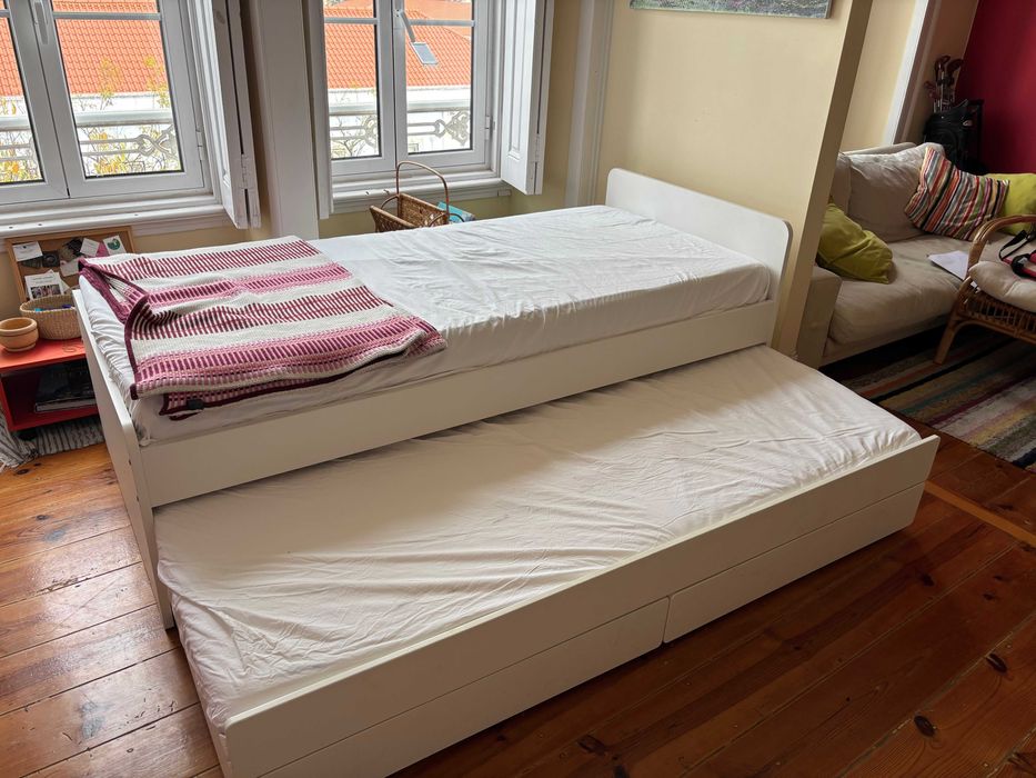 IKEA BRIMNES – Cama individual/dupla com 2 gavetas na cor branco