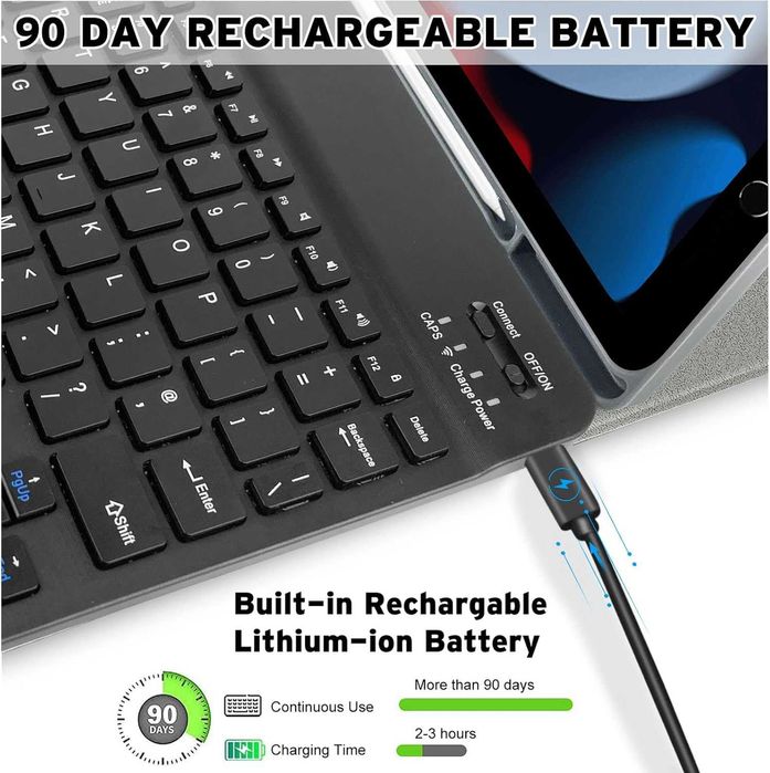 Zabatoco etui z klawiaturą Bluetooth do iPad 9/8/7, Air 3, Pro 10.5