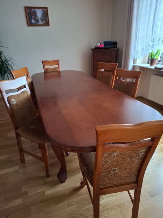 Stół solidny drewniany rozkładany + 6 krzeseł