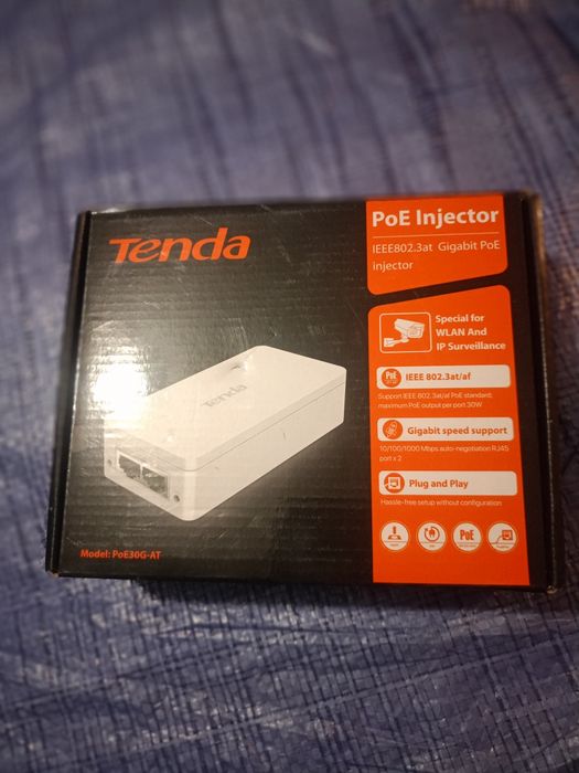 Tenda Injector PoE 48V 30W, POE30G-AT, IEEE 802.3af/at