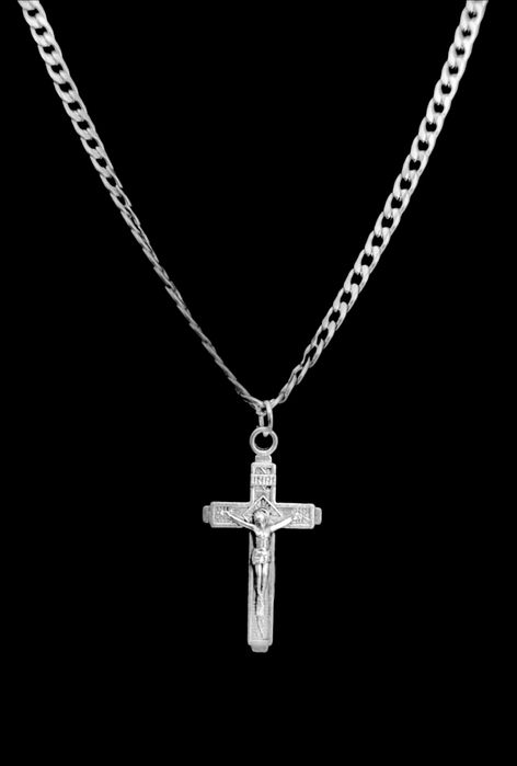 Naszyjnik męski stal szlachetna pancerka 55 cm z krzyżykiem