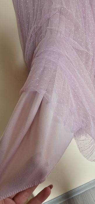 Tiulowa spódnica maxi S pudrowy róż w kropeczki