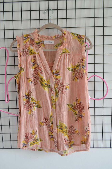 Koszulka bluzka morelowa boho w kwiaty Lost Stock M