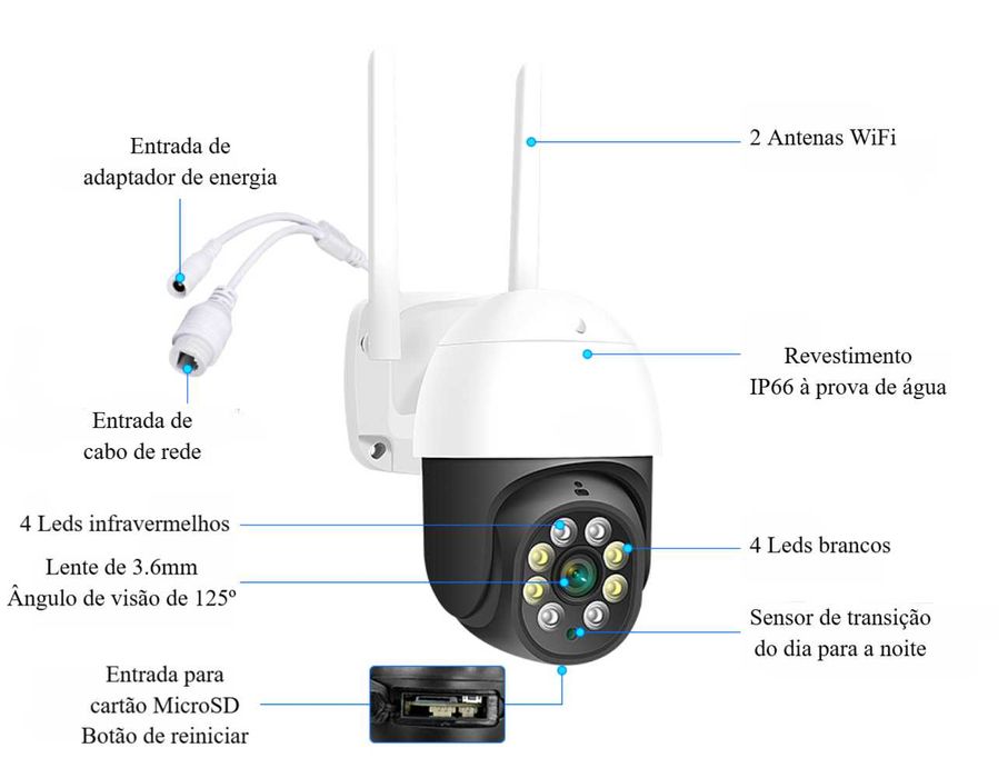Câmara Vigilância Exterior / FullHD / WiFi / Visão Noturna a Cores