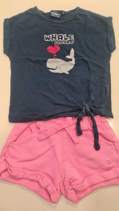 Calção Benetton+t-shirt para menina Tam. 6 Anos