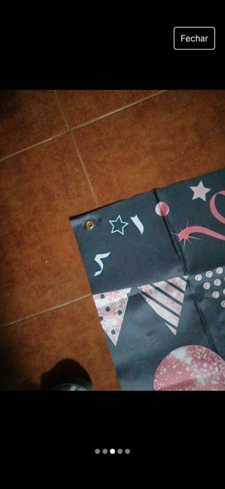 Pano decorativo 180*112, happy birthday 14 anos, como novo.