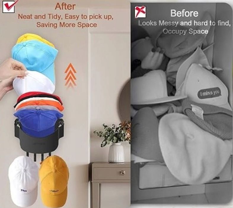 Wieszak uchwyt na czapki z daszkiem taśma 3M plastikowy czarny