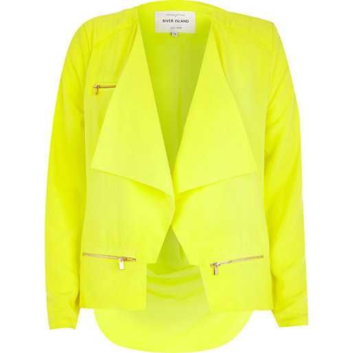 Żółty Limonkowy żakiet Marynarka Zip Zamek River Island 36 38