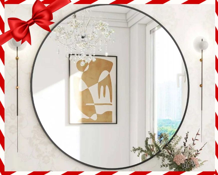 Nowoczesne LUSTRO OKRĄGŁE 60cm Loft Czarne Wiszące Metalowe (OKAZJA)