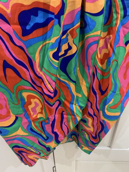 Piękna elegancka kolorowa sukienka wesele luźne rękawy rozmiar 50