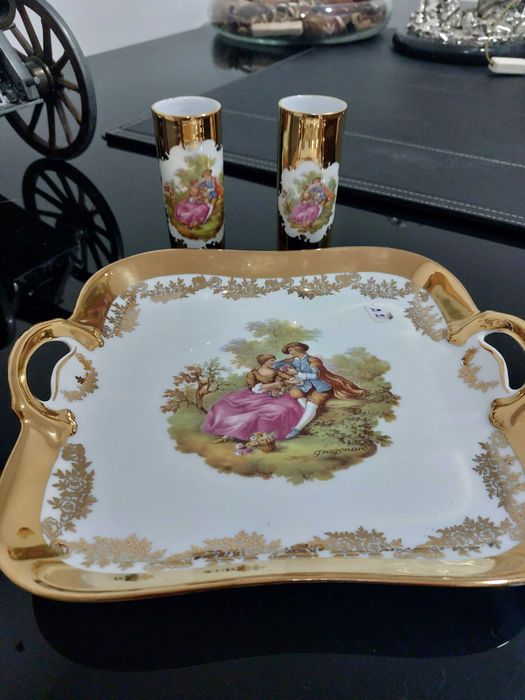 Prato + suporte de velas Bavaria com 22k de ouro