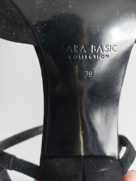 Zara Basic Eleganckie czarne czółenka na złotej szpilce, rozm. 39, obcas 10 cm.