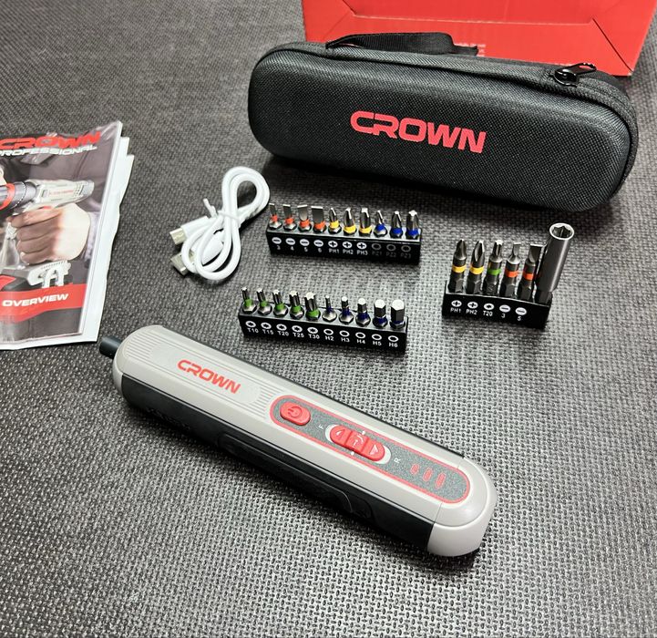 Новинка! Аккумуляторная отвертка викрутка CROWN CT22053TB Набор бит