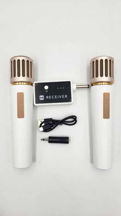 Mikrofon bezprzewodowy ładowany 60m Karaoke mini jack 2szt