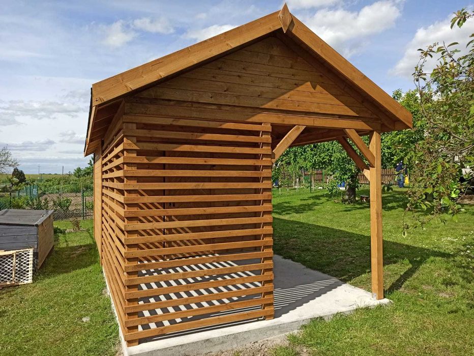Domek drewniany ogrodowy letniskowy narzędziowy z altaną "Rzym" 6x3