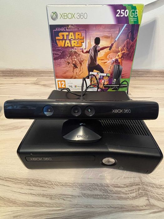 Zestaw Xbox 360 SLIM S Dysk 250GB + Kinect + 2 Pady + 6 Gier Oryginalny Karton Polska Dystrybucja Super stan