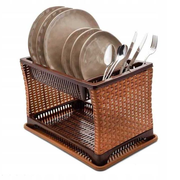 Suszarka do naczyń 2-poziomowa Rattan 42 cm odcienie brązu