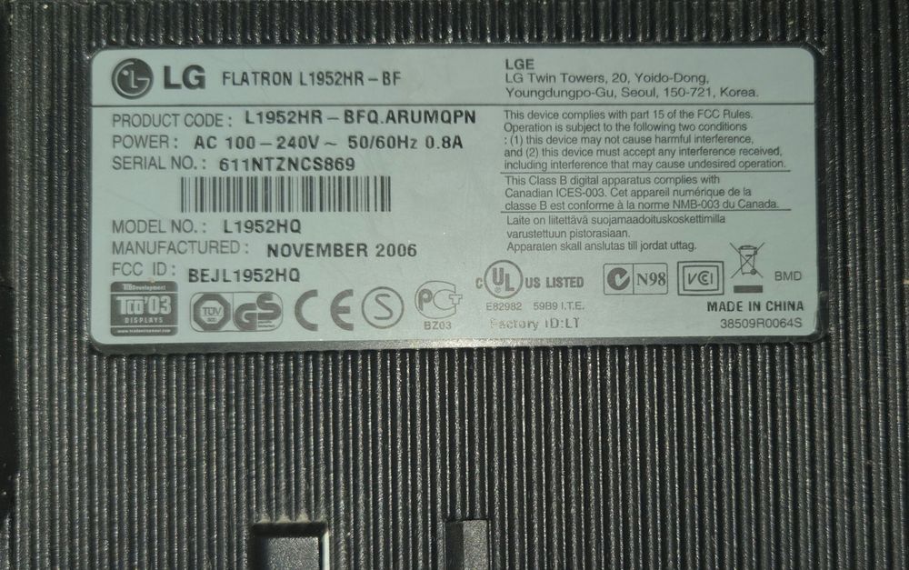 монітор LG L1952HR-BF