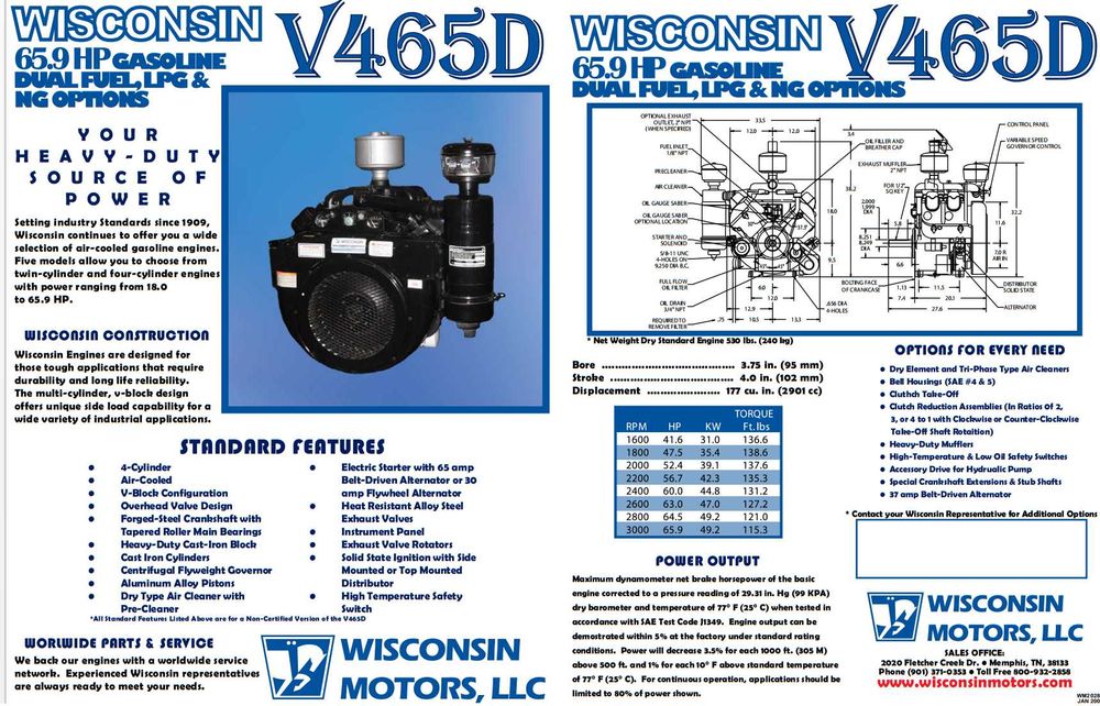 Silnik benzynowy V4 Wisconsin V465D sprzęgło Rockford