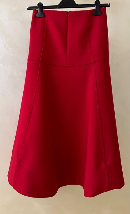 Міді спідниця годе ZARA червона красная юбка миди плотная яркая весна