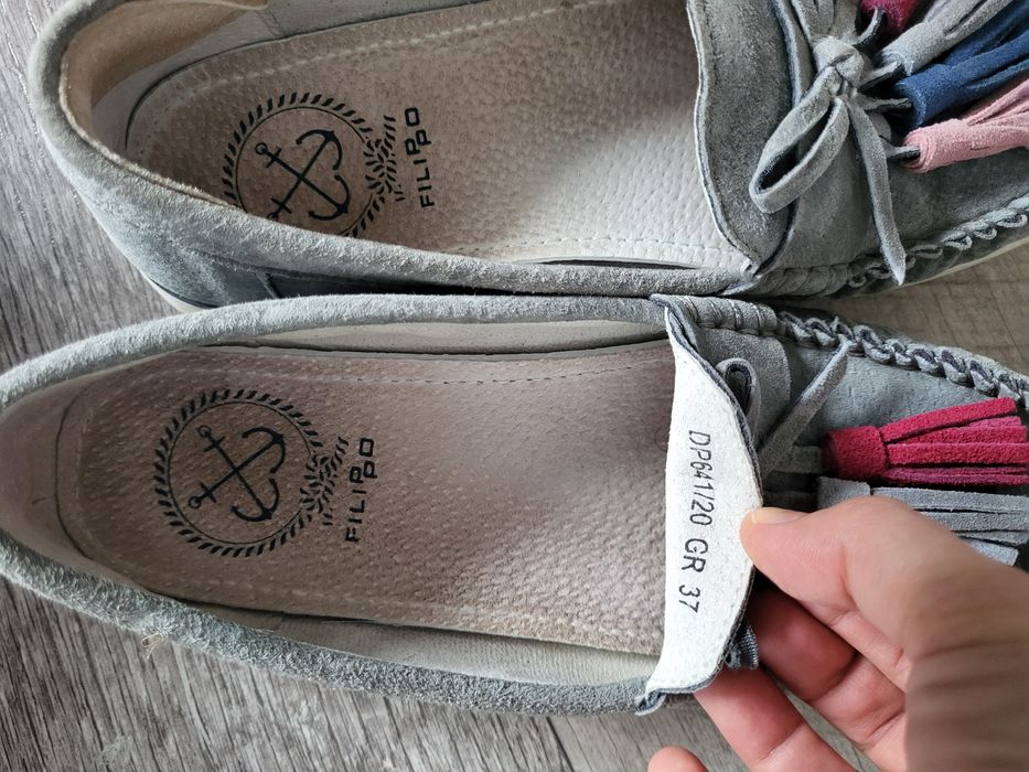 Skórzane mokasyny szare 37 Filippo