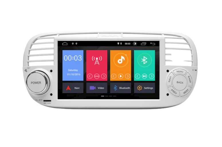 Radio 2 DIN Android Fiat 500 Branco – GPS WIFI CarPlay - Novo