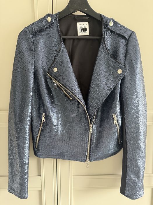 Twinset granatowa cekinowa ramoneska letnia narzutka s