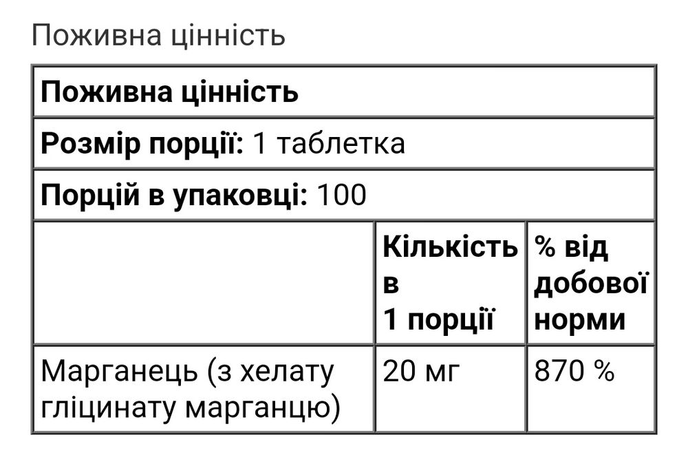 Carlson Хелатний марганець 20 мг 100 таблеток Chelated Manganese manganese марганец хелат  для костей суставов 100 таб
