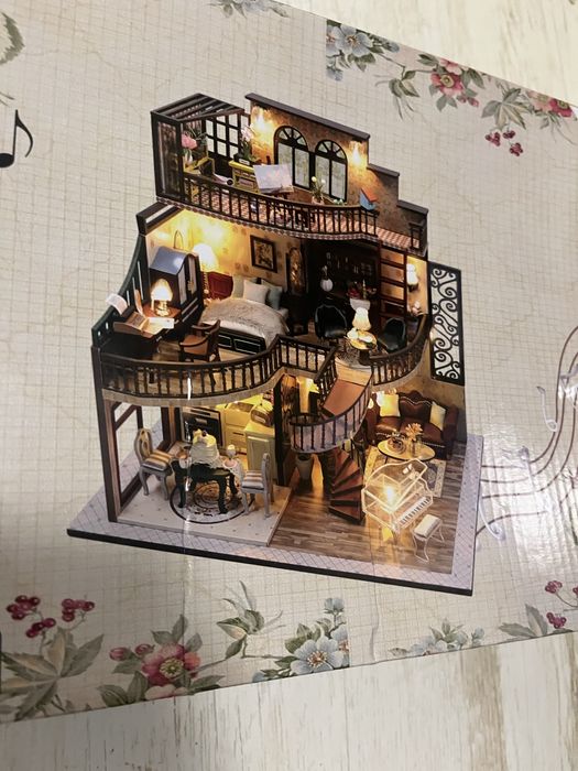 DIY Drewniany model Domek Miniatura Zabawka do Samodzielnego zlozenia