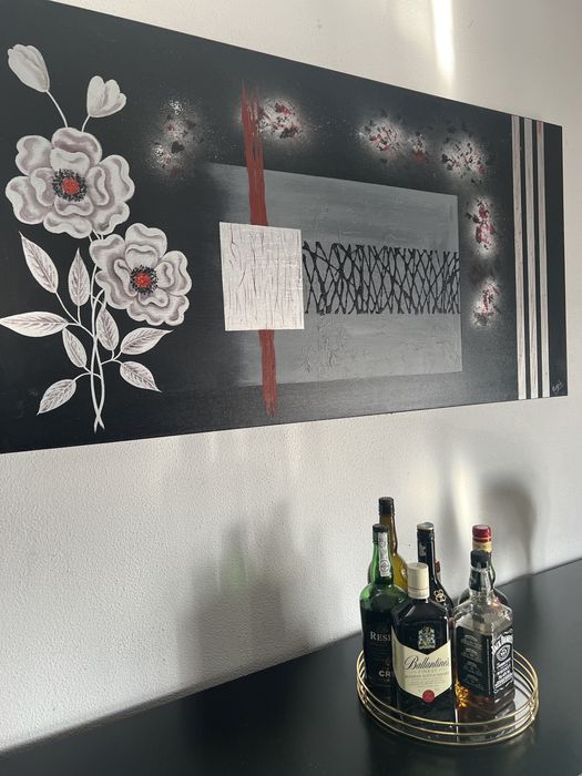 Tela decorativa preta/ prateada